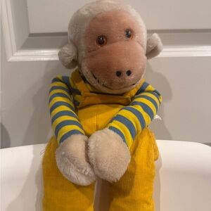 Vintage Monkey Plush Stuff Animal Toy by Atlanta Yellow & Blue Stripes